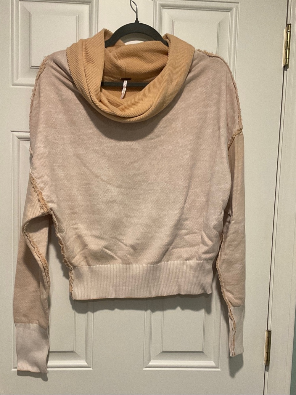 Free People Two-Tone Cowl Neck Sweater in Beige and Camel